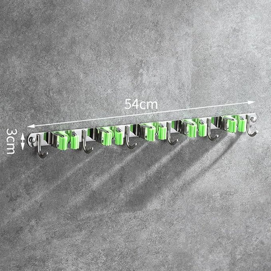 SEIWEI Mop and Broom Holder Wall Mounted Organizer Mop and Broom Storage Tool Rack with 5 Slots and 6 Hooks for Home Organization, Garden, Basement, Kitchen