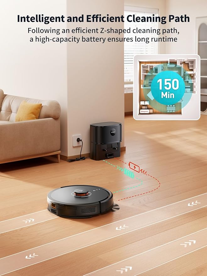 Robot Vacuum and Mop, Self-Emptying Robot Vacuum Cleaner with 6000Pa Suction, Laser Navigator with Smart Mapping Robotic Vacuums, 150Mins Runtime,Schedule,App Alexa Control for Carpet/Pet Hair,Q10 Pro