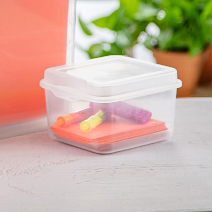 Sterilite 48-Pack Square Small FlipTop, Clear Plastic Storage Box with Hinged Lid - Stackable Multipurpose Organizer for Art and Craft Supplies, Accessories, Photos & CDs, Home or Office Use