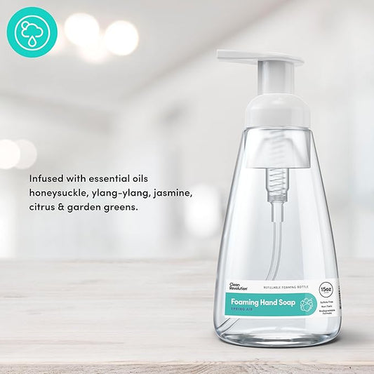 Clean Revolution Foaming Hand Soap | Gentle, Moisturizing | Ready To Use | Real Essential Oils | Spring Air | 15.25 Fl Oz - Made in USA