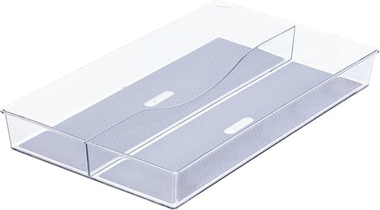 Glad Drawer Organizer Bin, 15x9 - Divided Clear Plastic Storage Tray for Junk Drawers, Kitchen Utensils, Bathroom Vanity, and Organizing Pantry - BPA Free, Food Safe, Non Slip
