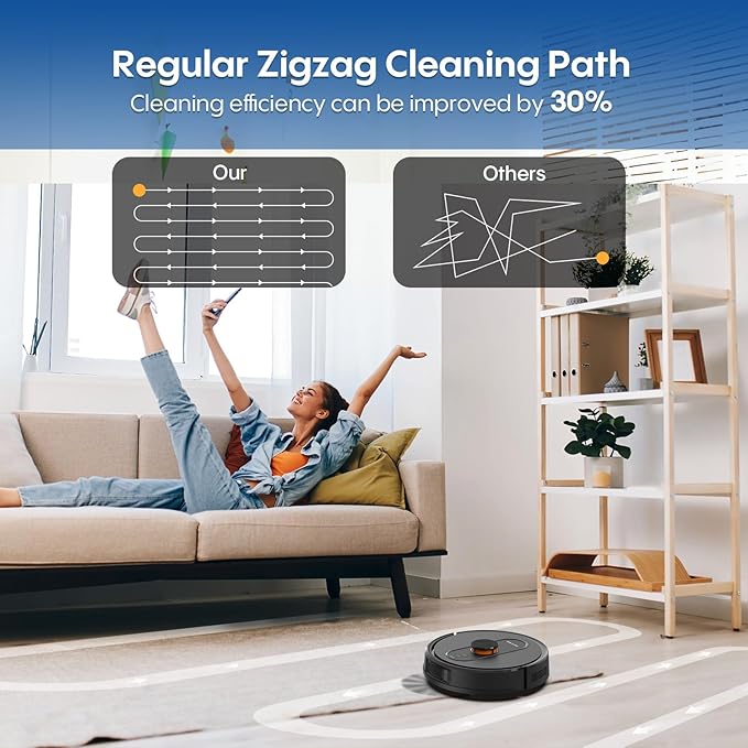 Robot Vacuum and Mop with LiDAR Navigation, 5000Pa Robotic Vacuums with Mapping, No-Go Zones, Self-Recharging, Wi-Fi/App/Alexa Control, Ideal for Pet, Hard Floors, Carpet