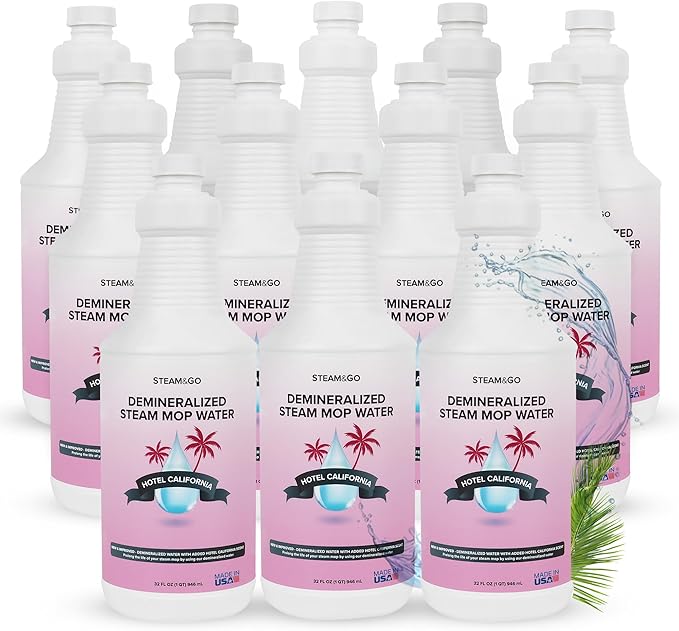 Steam & Go Deminerilized Water - Multi-Surface Cleaner for Steam Cleaners, Hardwood Floors, Kitchens, & Bathrooms - Germ-Killing Formula - Hotel California Scent - 32 Ounces (Pack of 12)