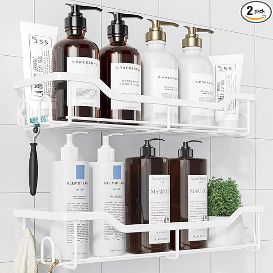 Kitsure Shower Caddy Large - Adhesive Shower Organizer, Stainless Steel Shelf for Inside Shower, No Drill Bathroom Organizers and Storage, Home Decor Accessories, 2 Pack, White