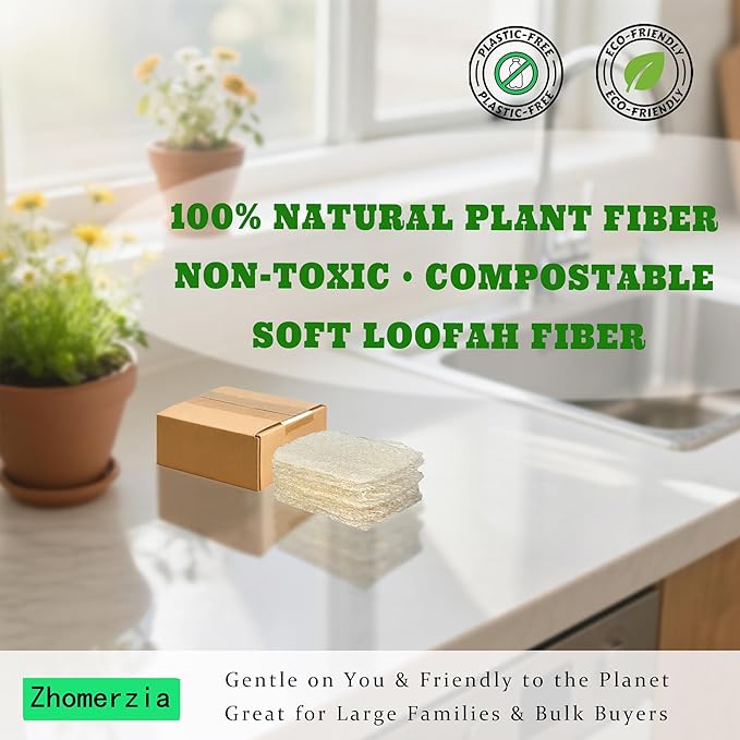 Natural Loofah Dish Sponge - 100% Biodegradable Kitchen Scrubber, Eco-Friendly Loofah Sponges for Dishes, Compostable Plant-Based Cleaning Pads, 15-Pack