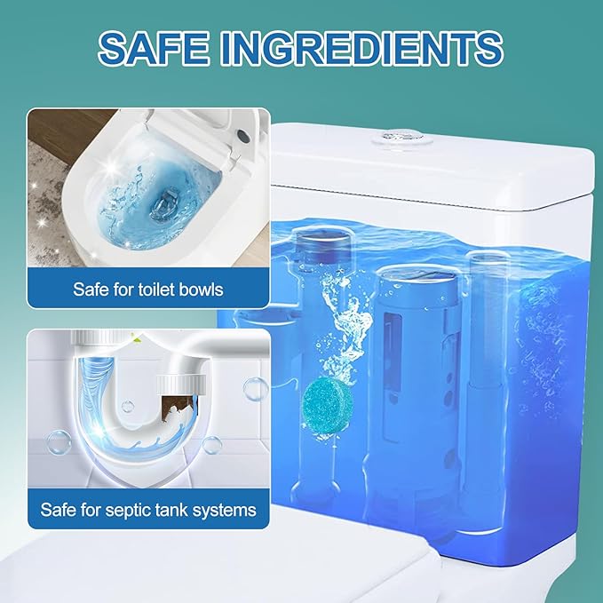 Automatic Toilet Bowl Cleaner Tablets,Blue toilet seat, Descale & Deodorize, Septic-Safe, Continuous Cleaning, Fresh Scent, Drop-In Tank Cleaner effective to use Works with Toilets 50 Pack
