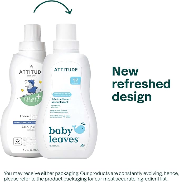 ATTITUDE Baby Fabric Softener, Plant and Mineral-Based Ingredients, HE Compatible, Vegan and Cruelty-free Laundry and Household Products, Soothing Chamomile, 40 Loads, 33.8 Fl Oz