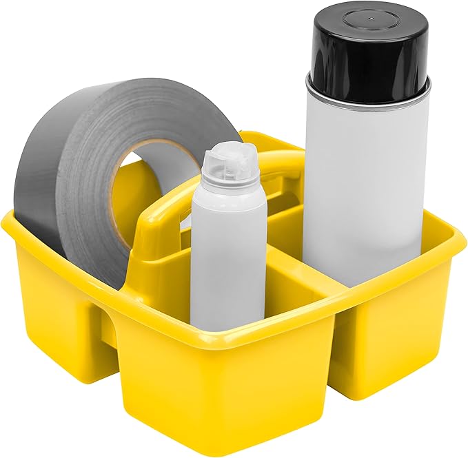 Storex 3-Compartment Small Caddy – Multipurpose Classroom Organizer with Handle, Yellow, 6-Pack (00950U06C)