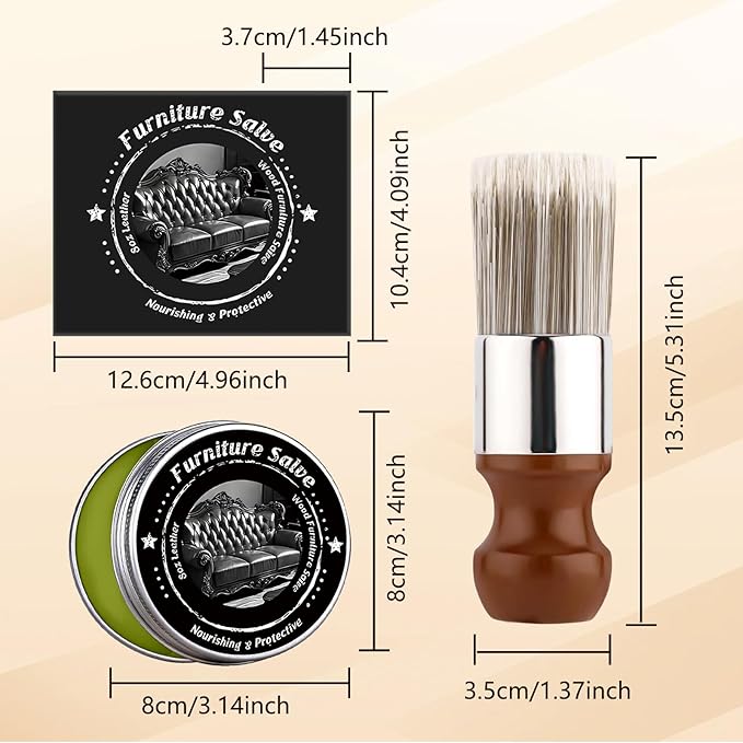 Furniture Salve & Brush,Leather and Wood Furniture Salve for Home, Sofa, Car Seats，8oz (1 Set)