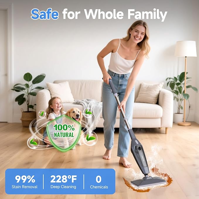 SENMO Steam Mop, 14-in-1 Detachable Steam Cleaner for Home and Floor, 1300W 228°F Deep Cleaning MultiPurpose Steamer with 14 Attachments for Floor, Tile, Grout, Furniture, Carpet, Wall (Black)