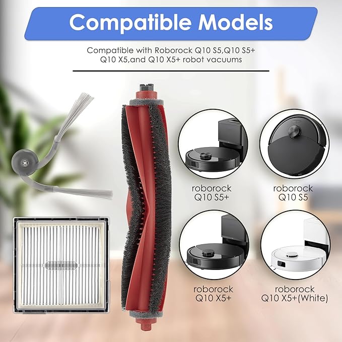 (7 Pack) Q10 S5/ Q10 X5 Replacement Parts Compatible with Roborock Q10 S5/ Q10 S5+/ Q10 X5/ Q10 X5+ Robot Vacuum Cleaner, 1 Roller Brush, 4 Side Brushes, 2 HEPA Filters, Accessories Kit