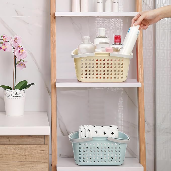 Lyellfe 4 Pack Shower Caddy Basket, Portable Storage Basket with Dual Handle, Stackable Plastic Caddy Organizer Bin for Campers, Bathroom, Dorm