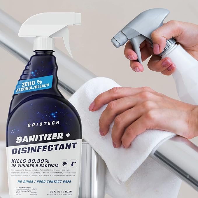 BRIOTECH Sanitizer Disinfectant Hypochlorous, Kill 99.99% of Viruses & Bacteria, Control Mold, Eliminate Odor, Gentle for Nursery & Play Rooms, Food Contact Surface Sanitizer, 1 Gallon Refill