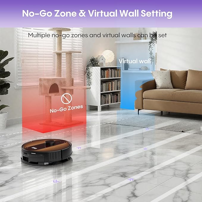 Robot Vacuum and Mop with Mapping, 5000Pa Robotic Vacuum Cleaner with Self Emptying Station for 90 Days Hands-Free, LiDAR Navigation, No-Go Zones, Wi-Fi/App/Alexa Control, for Pet Hard Floors Carpet