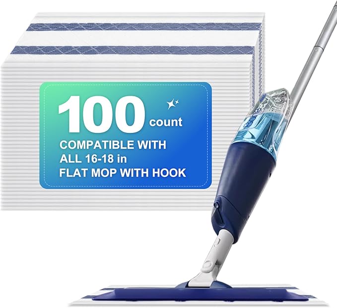 Disposable Mop Replacement Pad, Microfiber Cleaneing Pads for All 16-18'' Hook Loop System Flat Mop, Heavy-Duty Sweeping Cleaner Pads for Multi-Surface Hardwood