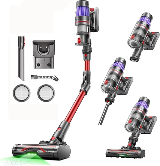 Ultenic Cordless Vacuum Cleaner, 550W/50Kpa, 60Mins Runtime, Stick Vacuum Cordless with 180°Bendable Wand, Anti-Tangle Brush, Vacuum Cleaners for Home/Pet Hair/Carpet/Floor (Red)