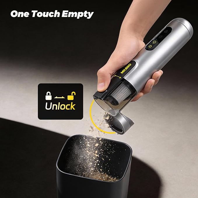 Mr.ego Car Vacuum Portable Cordless, 20000Pa Mini Vacuum Cleaner & Air Duster, 100,000 RPM Brushless Motor Handheld Vacuum with LED Light and Multi-Nozzles for Car, Home, Office, Pet (Silver)