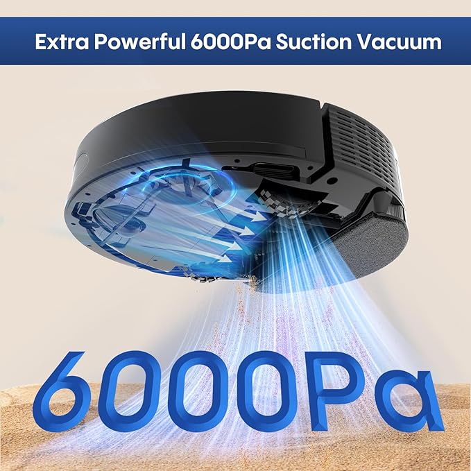 Robot Vacuum and Mop Self-Emptying: 6000Pa Robotic Vacuum 5-In-1 LiDAR Navigation with No-Go Zones/Mapping for 90 Days Hands-Free Cleaning, APP/Alexa Robot Vacuum for Pet Hair & Carpet & Hard Floor