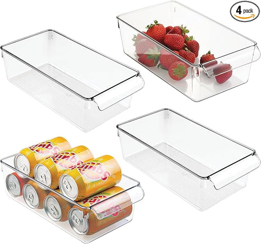 iDesign Fridge Storage Bin with Handle - Fridge Tray for Meats and Cheeses - Set of 4 - Clear