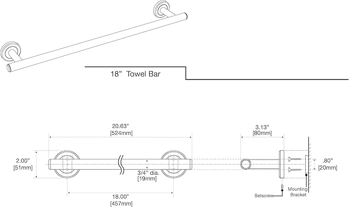 Gatco 4231 Latitude II 18" Towel Bar, Brushed Brass | Wall Mounted Towel Bar for Bathroom | Total Length 20.63"