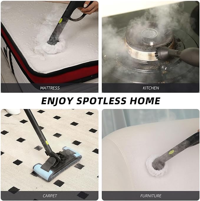 Heavy-Duty Steam Cleaner - 1500W Multipurpose Handheld Floor Steamer with 22 Accessories 16ft Cord for Home, Car Detailing, Tile, Grout, Carpet, Wallpaper, Upholstery, Window, Deep Cleaning