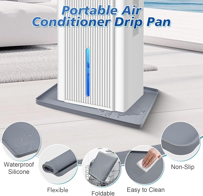 Dehumidifier Drip Pan, 18''x15'' Humidifier Drip Pan, Prevent Water Leakage and Protect Floor & Carpet, Non-Slip & Leak-Proof Silicone Mat with Raised Edge, for Under Dehumidifier and Humidifier Mat