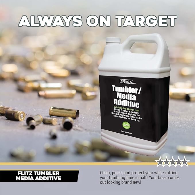 Flitz Tumbler Media Additive - 7.6oz Bottle of USA-Made Brass Cleaner Reloading Liquid for Ammo, Copper, & All Metals - Ammonia-Free Tumbling Polish to Remove Oxidation, Powder Residue (1 Pack)