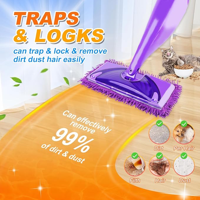 6 Pack Reusable Mop Pads Compatible with Swiffer WetJet Mops, Wet Jet Pads Refills, 12 inch Washable Microfiber Chenilles MopPad for Floor Cleaning Wet Dry Use(Mop is Not Included)
