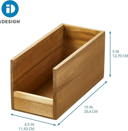 iDesign Acacia Wood Open-Front Bin for Pantry Organization – Natural
