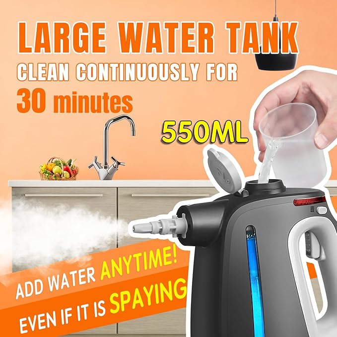 Pressurized Handheld Steam Cleaner for Home, Multi-Surface Steamer with 14 PCS Accessories for House Cleaning, 20S Fast Heat Up, 1350W Portable Steamer Cleaner with Safety Lock for Bathroom, Kitchen