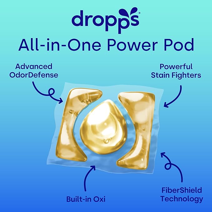 Dropps 4-in-1 Plus Oxi Free & Clear Power Biobased Laundry Detergent Pods, Unscented (63 Pods) - Chlorine-Free Bleach Alternative Biobased Laundry Whitener, Stain & Odor Remover