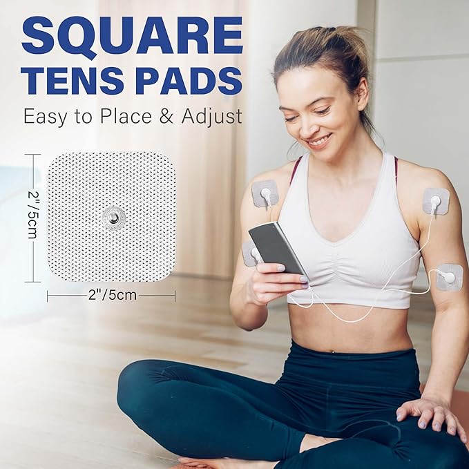 LotFancy TENS Unit Replacement Pads, 40 Pcs 2x2 Snap Electrodes Pads, Reusable Tens Pads for EMS Muscle Stimulator, Using 3.5mm Snap Connector