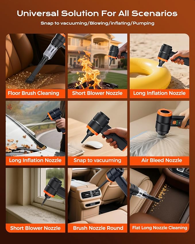 Car Vacuum Portable Cordless, 4-in-1 Handheld Vacuum Cordless with 30000PA Suction, 130000RPM, 6800mAh Battery, 10 Nozzles, Rubber Paint Material for Car, Home, Birthday Gifts (Black)