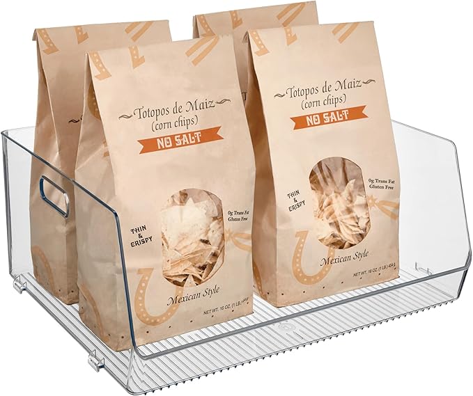 iDesign Stackable Open-Front Storage Bin, Extra Long Organizer for Kitchen or Pantry, Clear