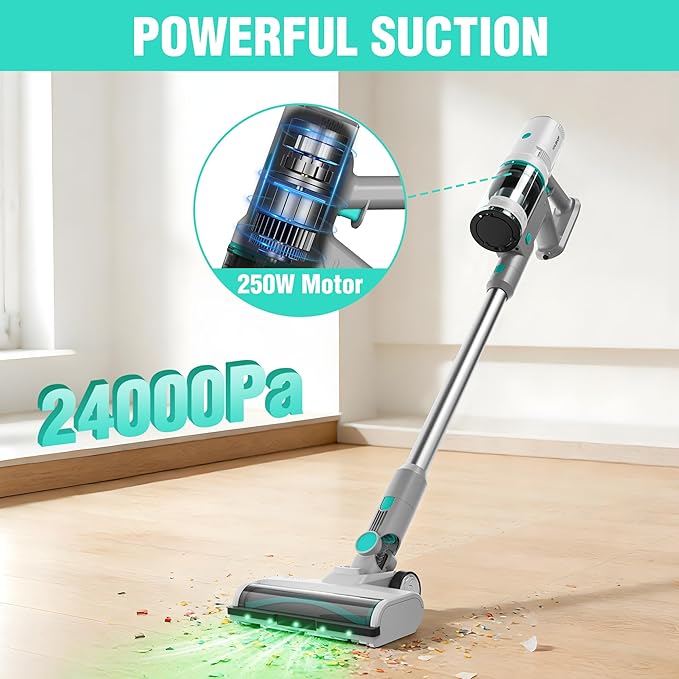 HAUSHOF Cordless Vacuum Cleaner with Auto Empty Station, 250W Motor, HEPA Filter, Anti-Tangle Brushroll, Stick Vacuum for Pet Hair, Hardwood Floors, Carpets