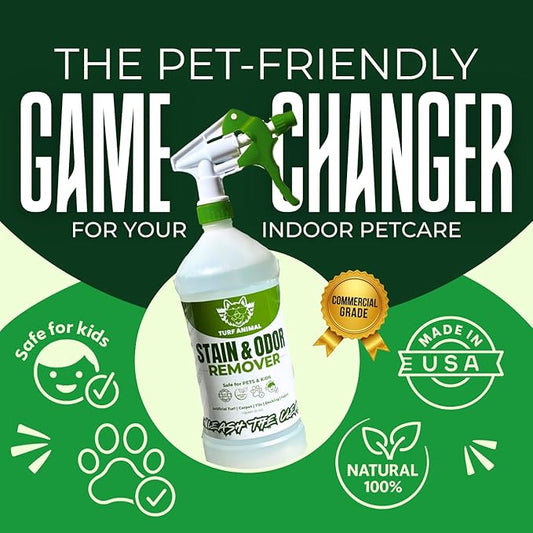 Turf Animal INDOOR Extra Strength Stain & Odor Remover for Strong Odors and Stubborn Stains – Natural Enzyme Odor Eliminator for Carpet & Indoor Surfaces – Enzymatic Dog Urine Destroyer, 1 Quart