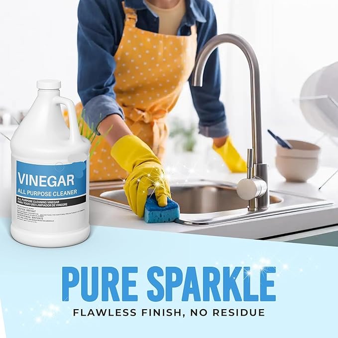 All Purpose Distilled White Cleaning Vinegar, 6% Acidity, 4 Gallon Multi-Surface Household Cleaner for Kitchen, Laundry, Floors, (1 Gallon Per Jug)