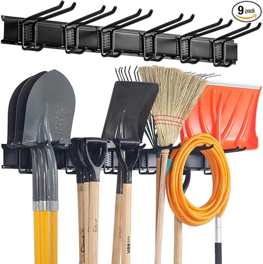 Garage Tool Organizer Wall Mount - Heavy Duty 48" Storage Rack with 6 Adjustable Hooks, Holds 350lbs, Garden Tool Hanger for Shed Organization