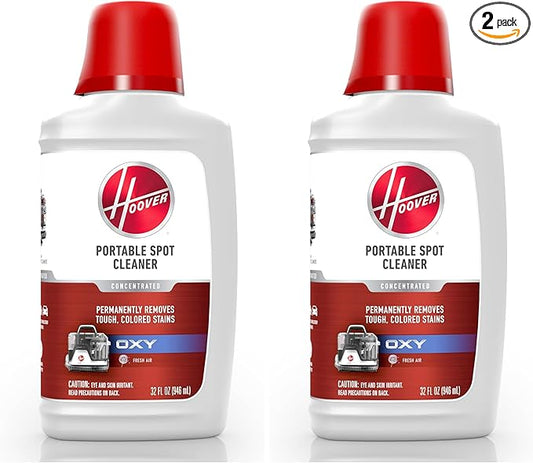 Hoover Oxy Portable Spot Cleaner Solution, 32 oz., Fresh Air Scent, Portable Cleaning Solution, Removes Tough Colored Stains from Carpet and Upholstery, Designed CleanSlate Spot,(Pack of 2)