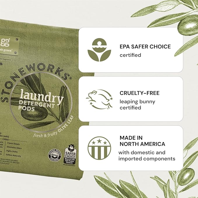 Grab Green Stoneworks Natural Laundry Detergent Powder Pods, Rose Petal, 50 loads