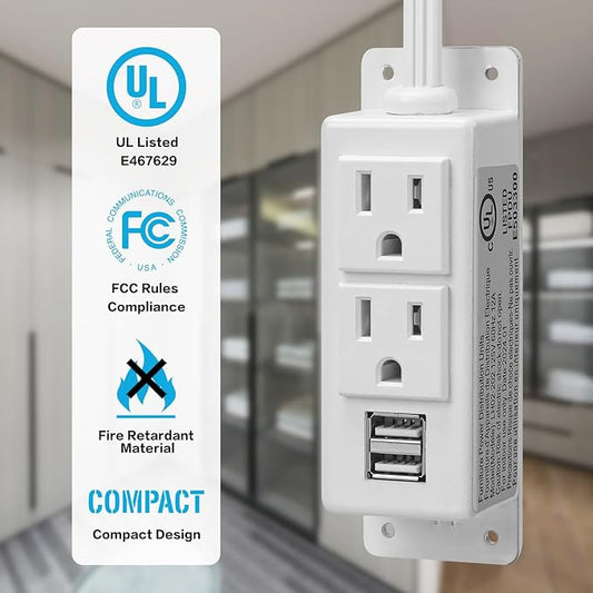 Gun Safe Power Outlet Kit, Briidea Gun Safe Accessory Electrical Outlet with USB for Interior Dehumidifiers and Lights, White