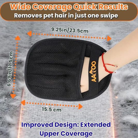 Pet Hair Removal Glove for Cats & Dogs with Silicone Dog Toothbrush – Reusable Magic Brush – Five-Finger Electrostatic Pet Hair Remover Glove for Laundry, Couch, Carpet & Car Seat