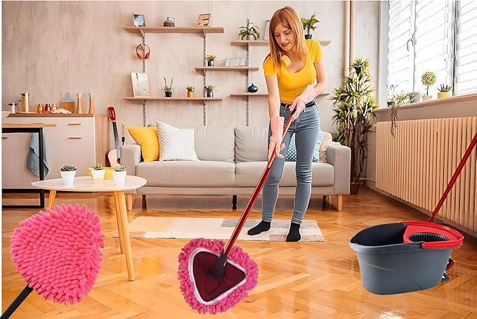 6 PCS Spin Mop Heads Replacements Compatible with Ocedar Easywring 1 Tank System Chenille Mops Duster Pad Washable Dust Refills Green Blue Red