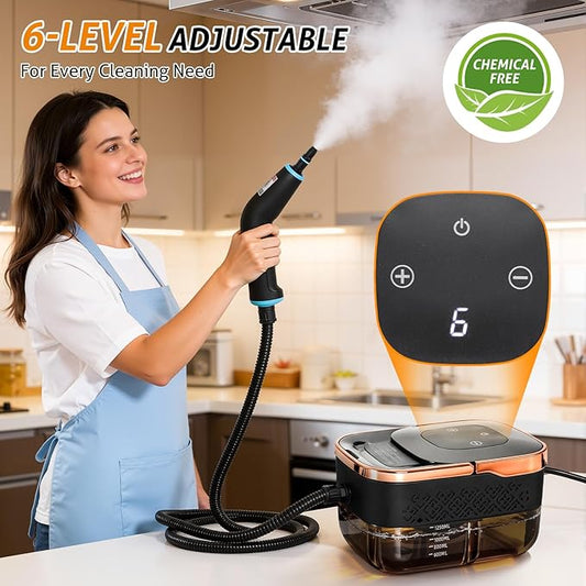 WICHEMI High Pressure Steam Cleaner Handheld Steam Cleaner Steamer for Cleaning Electric Steam Cleaning Machine for Home Kitchen Auto Car Detailing (Black+Rose Gold)