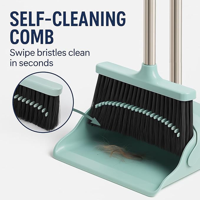 Broom and Dustpan Set – Heavy-Duty Broom and Dustpan for Home Cleaning Tool, Dustpan and Broom with Handle, Outdoor Broom and Dustpan Set • Your Home Essentials (Green)