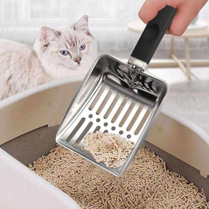 Cat Litter Scoop,Metal Cat Litter Scoop,Stainless Steel cat Litter Scoop with Non-Slip Handle,Poop Sifting,Kitten Pooper Lifter,for Litter Box…