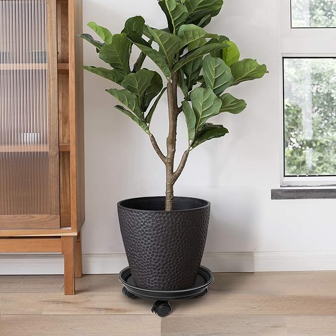 2 Pack of Plant Pallet Caddy, Planter Pot Rolling Mover, Plant Stand Dolly Casters with Wheels, Indoor Outdoor Plant Tray Dolly, Black
