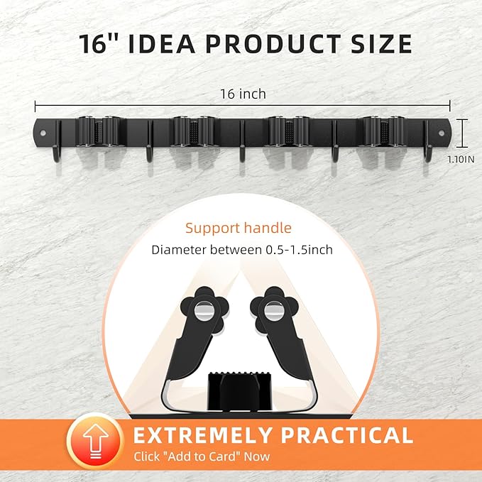 Broom Holder Wall Mount, Improved Non-slip Mop and Broom Holder Wall Mount, Heavy Duty Broom Hanger Organizer for Closet Laundry Garden Garage Storage (4 Racks 5 Hooks)