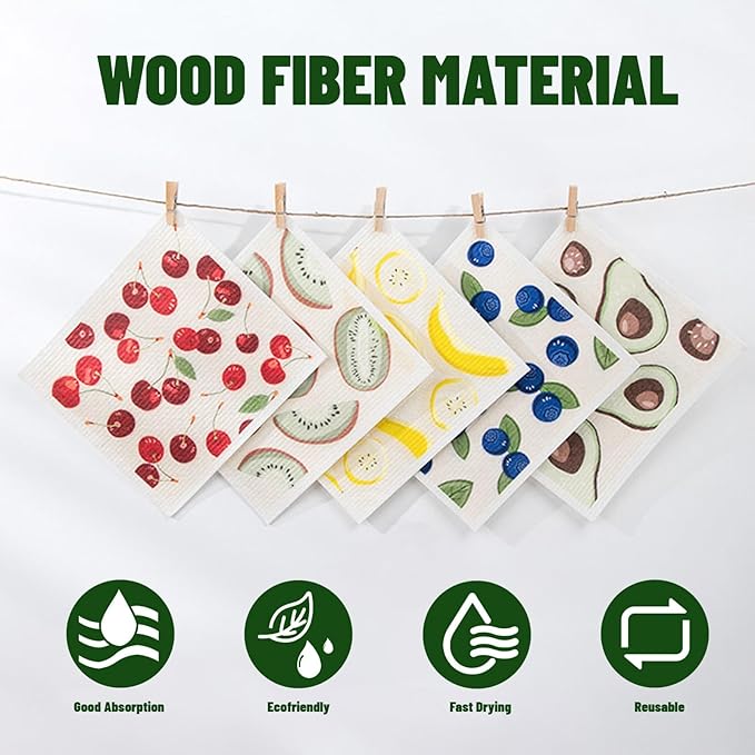 Kitchen Towels Swedish Dishcloths - 6 Count Reusable Paper Towels Washable, Cellulose Sponge Dish Towels for Kitchen Cleaning, Ultra Absorbent Odor Free Eco Friendly Biodegradable Cleaning Rags