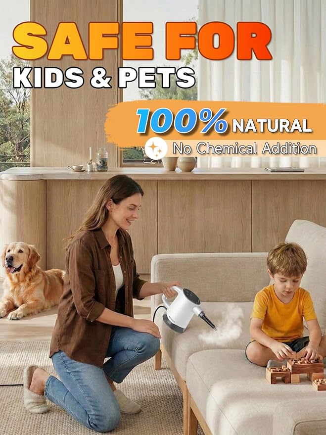 Killrose Handheld Steam Cleaner, Pressurized Steam Cleaner with 10–15s Fast Heat, Dual Power Modes & Self-Clean, Multi-Surface Steamer with 12 Accessories for Kitchen, Bathroom, Car